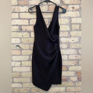 Bisou Bisou Asymmetrical V-neck Tight Fitting Black Dress Size 2